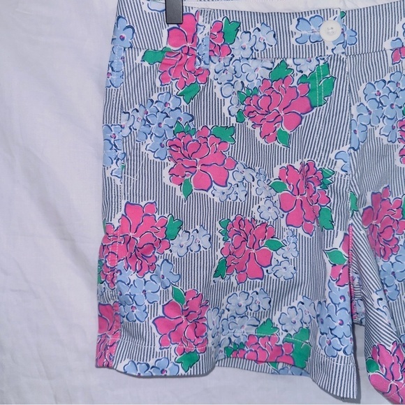 Crown & Ivy Floral Print Pin Striped High Waisted Caroline Shorts size 8 - Picture 2 of 5